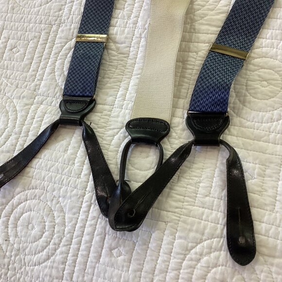 Trafalgar Mens Blue & White Elastic Suspenders With Leather Accents Adjustable L - Picture 8 of 9
